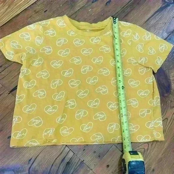 Primary Crew Neck Cropped Oversized mustard yellow Love with hearts t-shirt M - Picture 4 of 7
